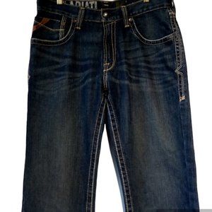 ARIAT M5 Slim Stackable Straight Leg Jeans sz 30/34 White/Tan stitch Cotton  EXC